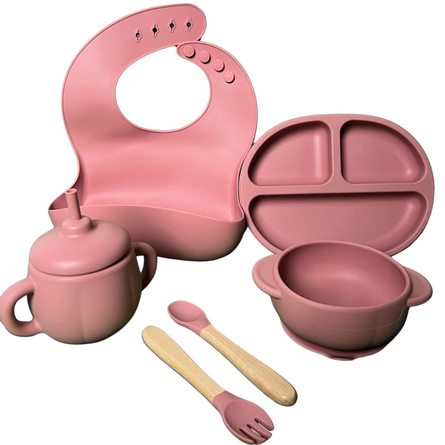 Feeding Set - Children Tableware Silicone 6 Piece BPA Free DARK PINK